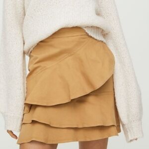 NWT Aritzia Sunday Best Tan Ruffled Tiered Layered Mini Skirt Cotton Size 10